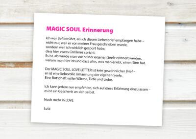 Kunden Rezension – Erinnerung des MAGIC SOUL LOVE LETTER No. 1 – Die Vorbereitung Deiner Inkarnation, gechannelter Liebesbrief Deiner Seele von ANNETT & ISIE – THE SOUL LOVE REVOLUTION.